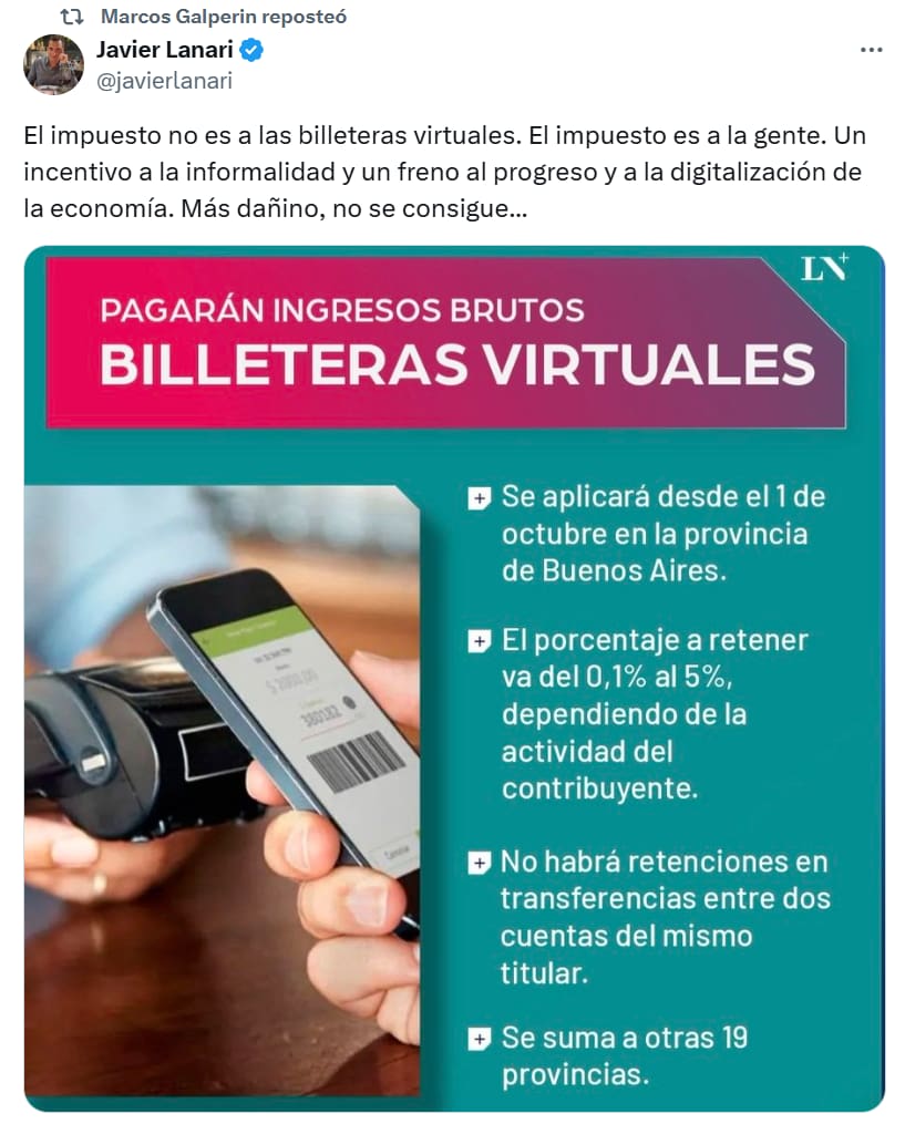 La publicación reposteada por Marcos Galperin en X.