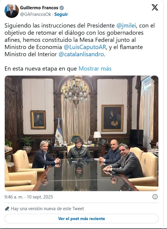 Guillermo Francos confirmó que Milei designó como nuevo ministro del Interior a Lisandro Catalán