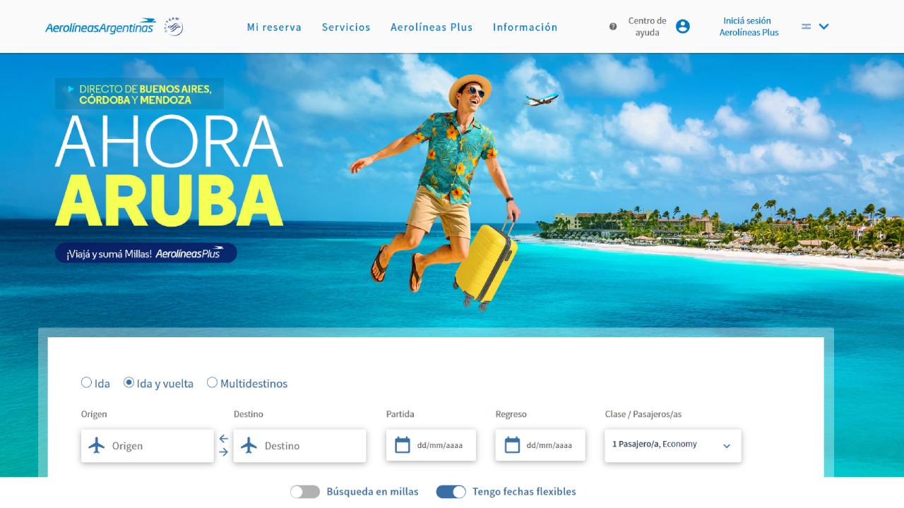 Aerolíneas Argentinas comenzará a volar a Aruba con salidas desde Buenos Aires, Córdoba y Mendoza