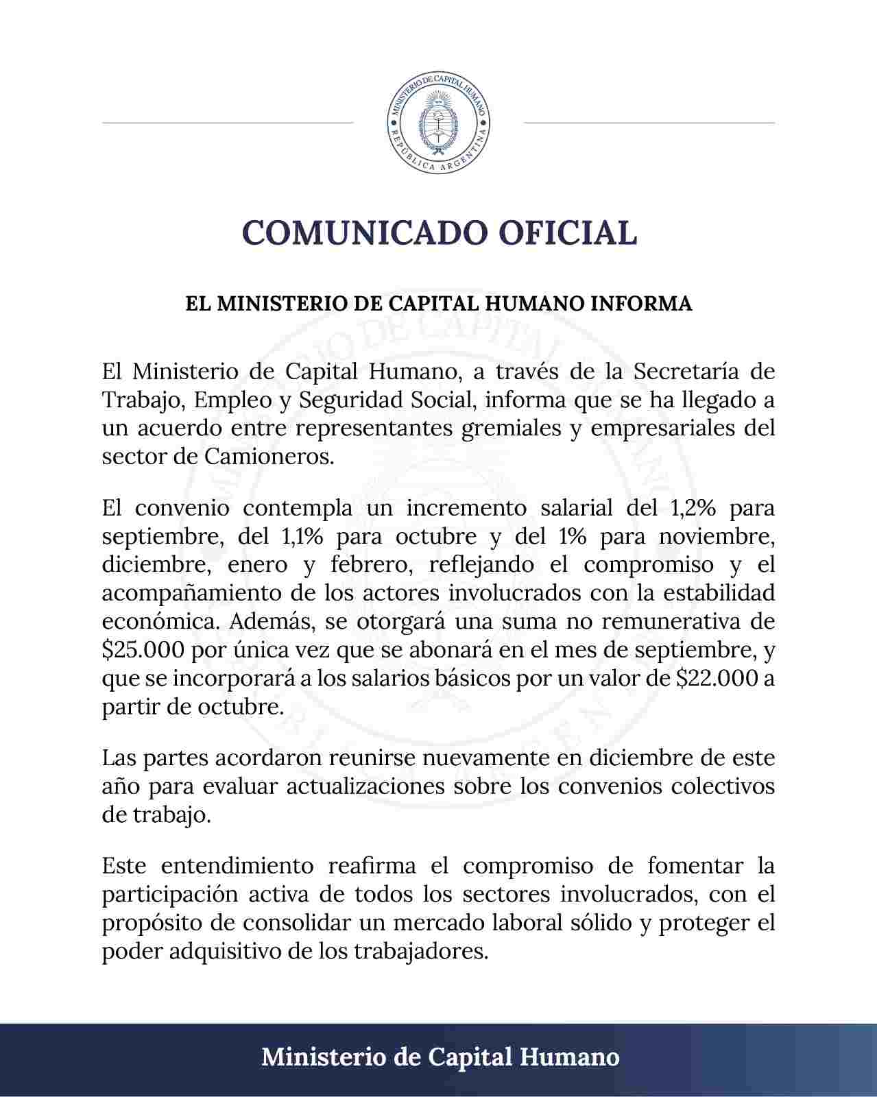 El comunicado del Gobierno sobre la paritaria con Camioneros