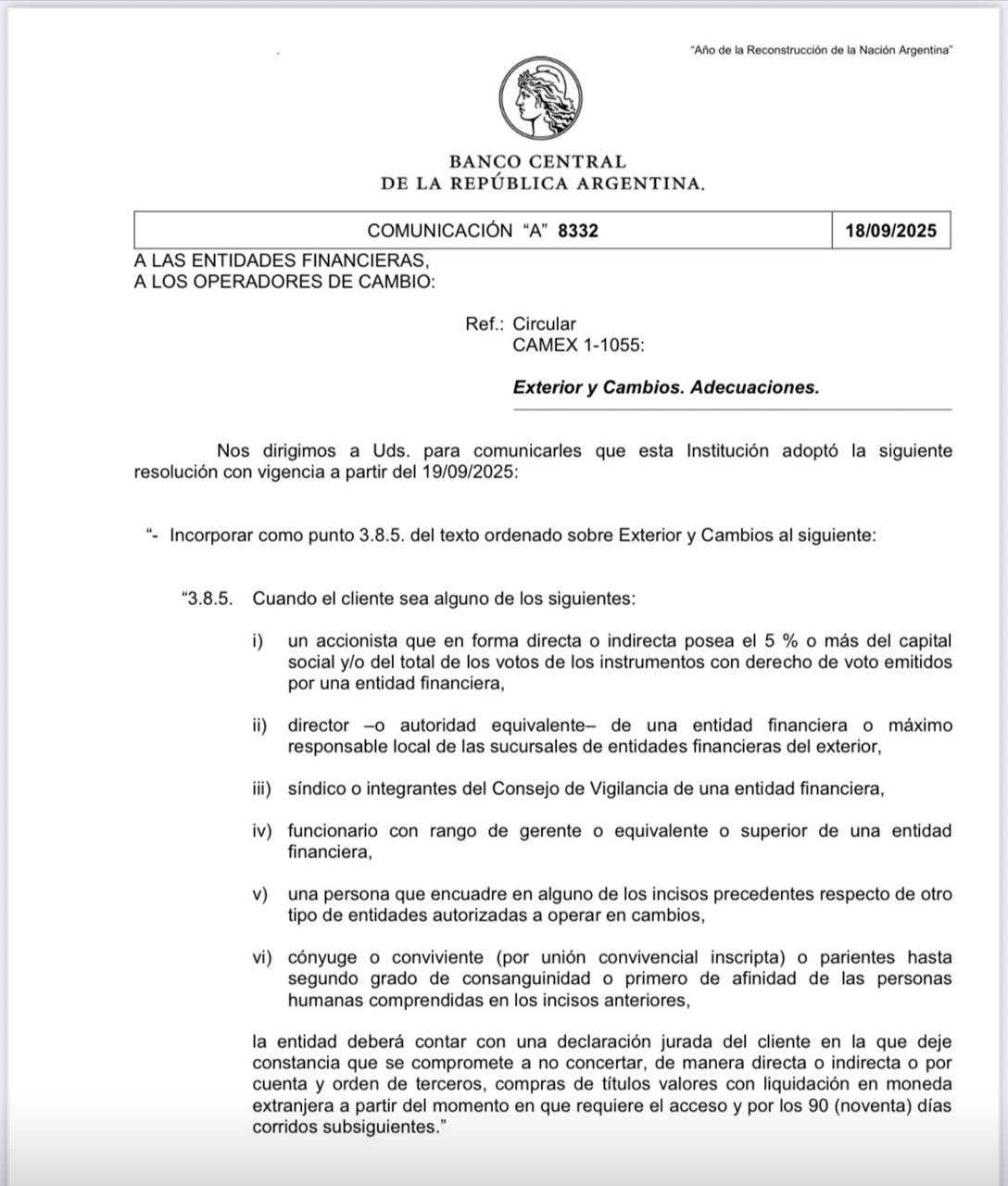 El comunicado del BCRA