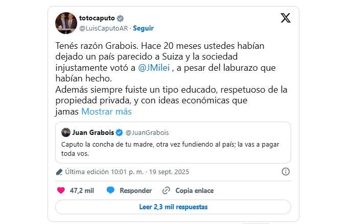 Caputo y Gabois, enfrentados en X.