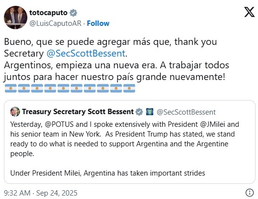 El tuit de Luis Caputo