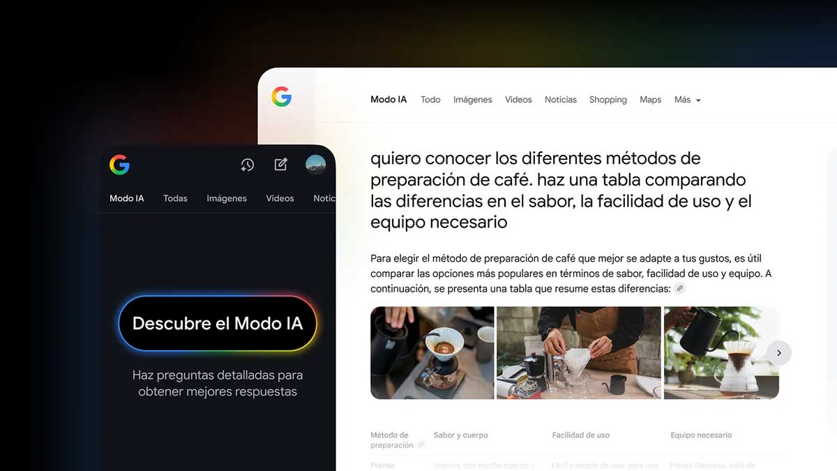Ejemplo del uso del Modo IA de Google en español.