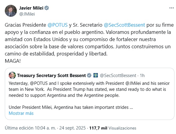 El tuit de Javier Milei