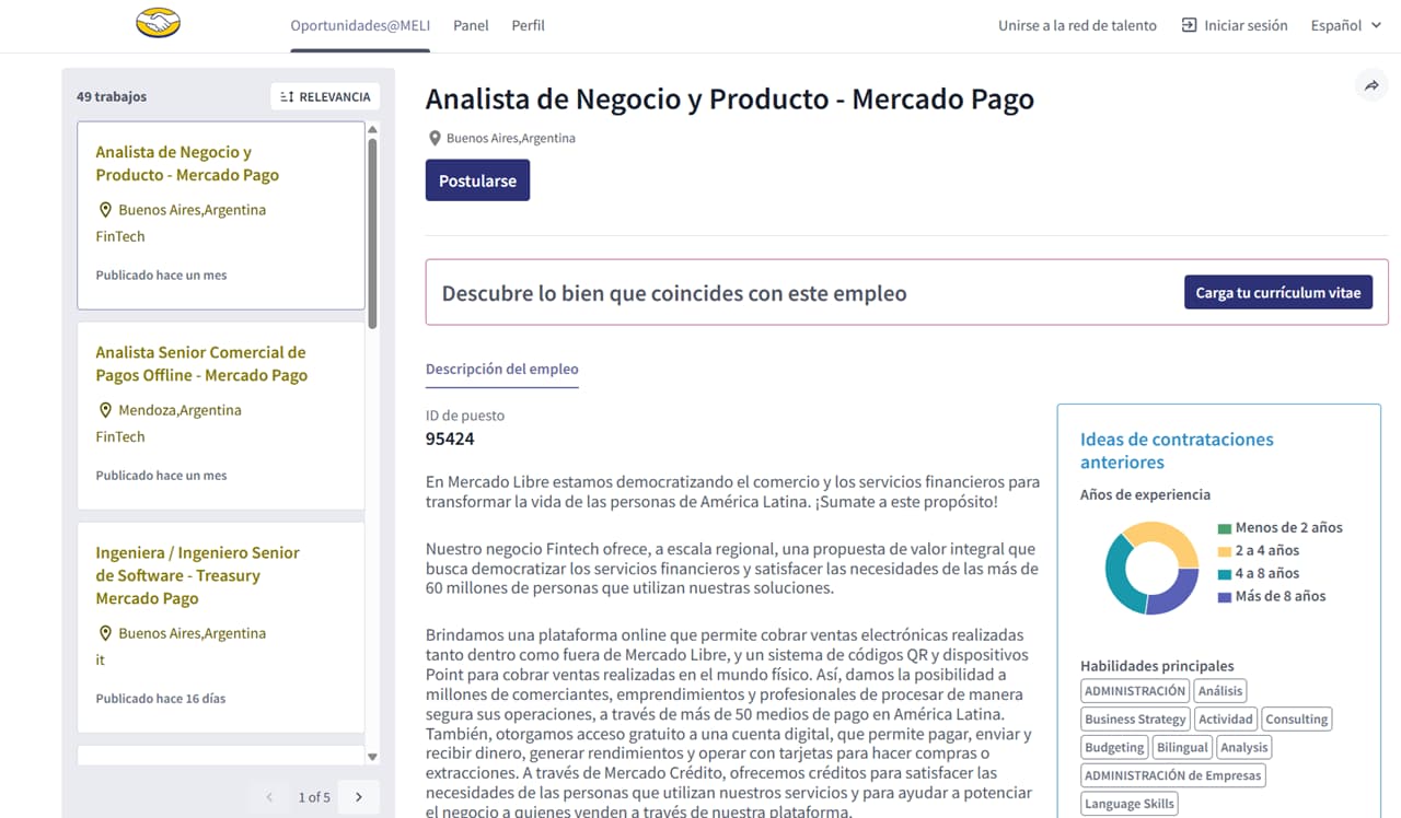 El portal de empleos de Mercado Libre se actualiza constantemente.