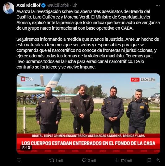 El mensaje de Axel Kicillof por el triple femicidio de Florencio Varela