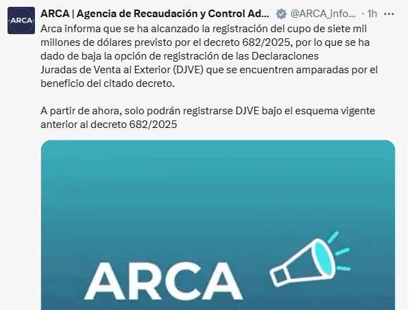 El mensaje de ARCA que anuncia el fin de las retenciones al 0%