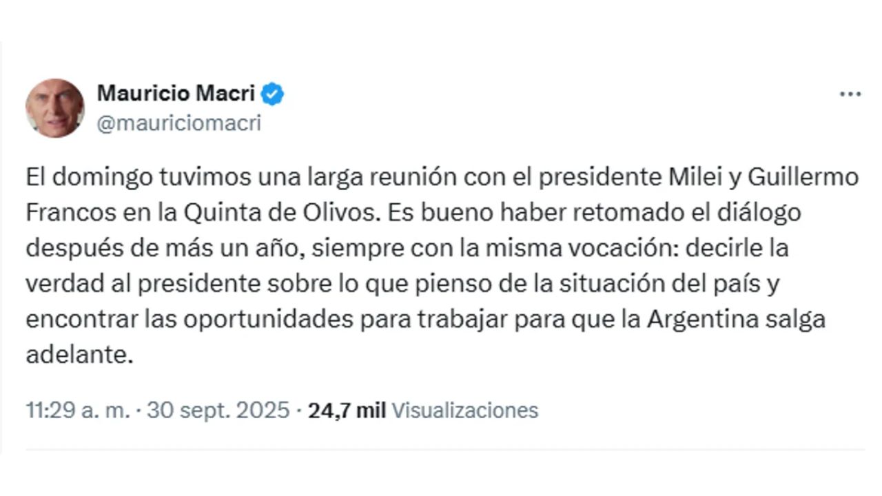 Macri confirmó reunión con Milei en Olivos y reveló qué hablaron
