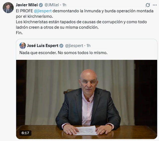 Milei salió a respaldar a Espert en medio del escándalo