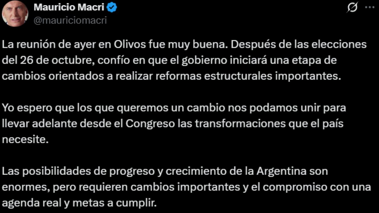 El posteo de Macri hablando de la reunión con Milei: fue el segundo encuentro en una semana