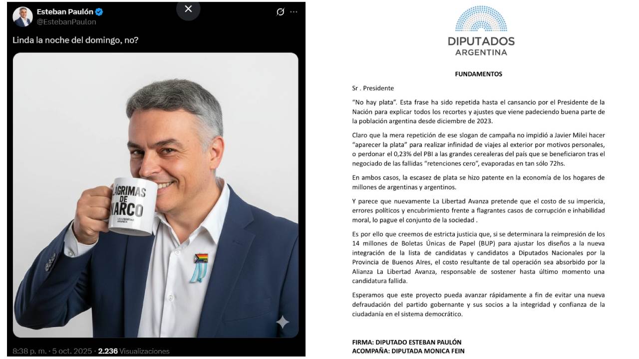 Esteban Paulón compartió una chicana en sus redes sociales, además del proyecto en Diputados