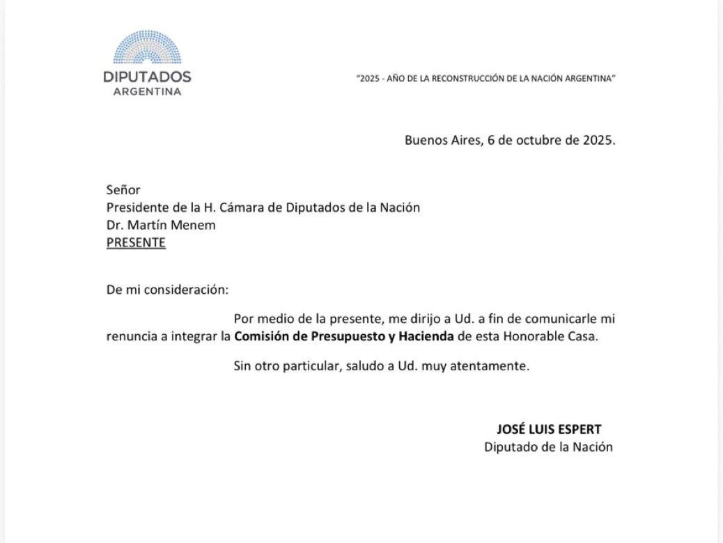 La renuncia de Espert a la comisión de Presupuesto