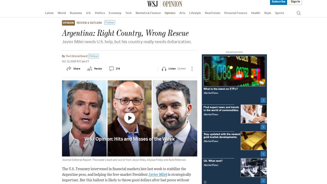 'Argentina: país indicado, rescate incorrecto': la fuerte opinión del Wall Street Journal