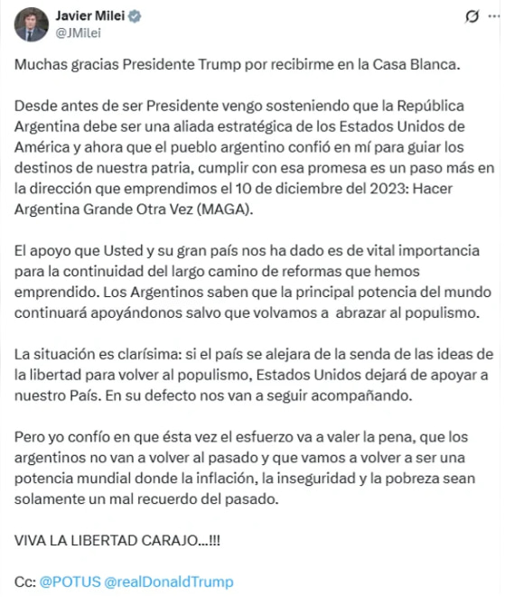 Javier Milei advirtió qué puede suceder en Argentina, si vuelve elm populismo.