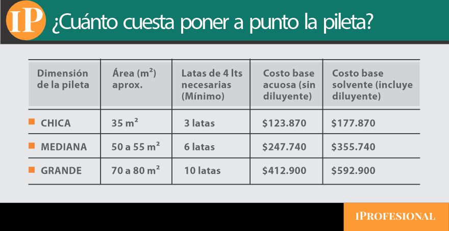 Costo de poner a punto una pileta, según su dimensión