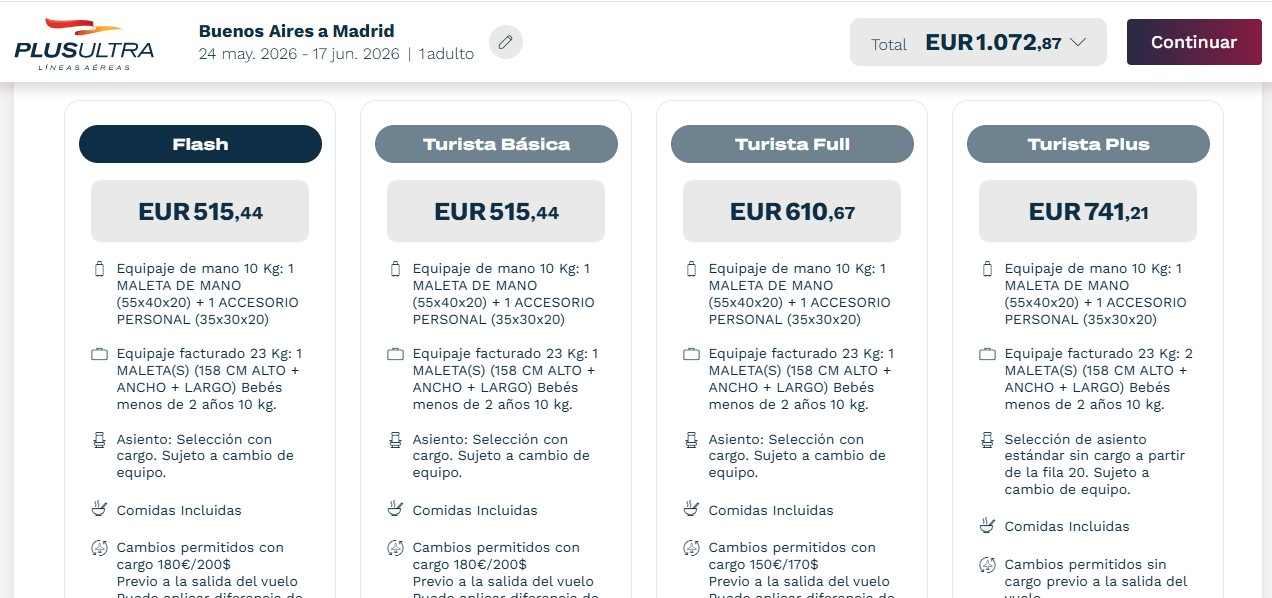 Los precios de los pasajes, según las distintas categorías