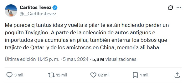 El tuit de Carlos Tevez al que hizo mención la denuncia