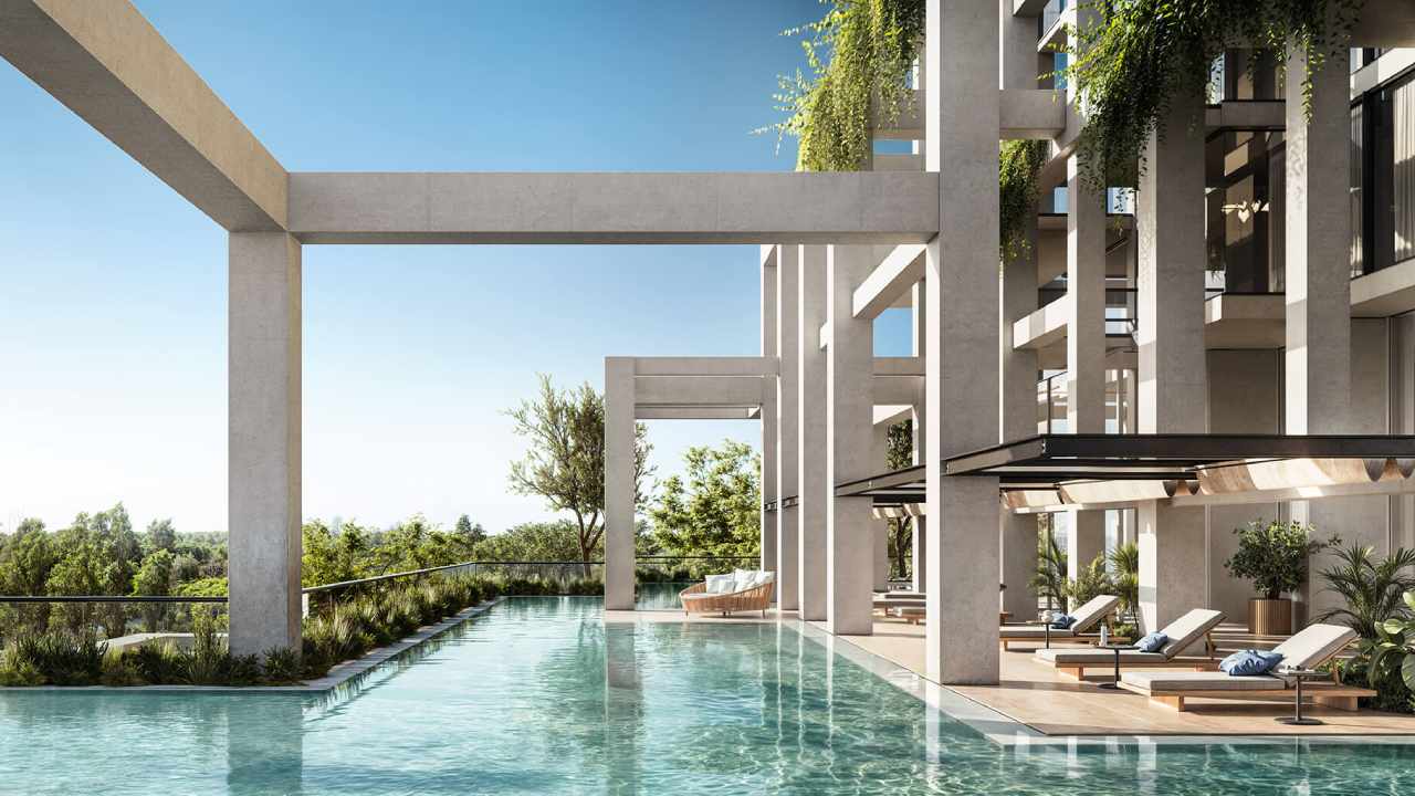 Así se verá una de las piletas exteriores del Sofitel Residence Madero