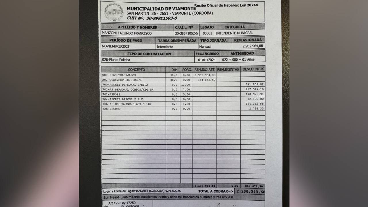 El recibo del sueldo de noviembre de 