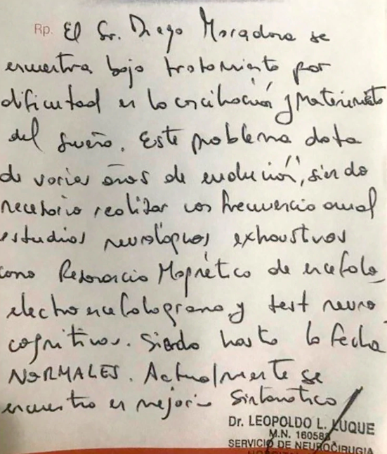 El diagnóstico del especialista que trata al Diez