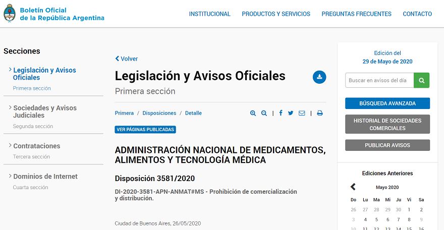 Esta es la resolución en la que se prohibió la venta del producto