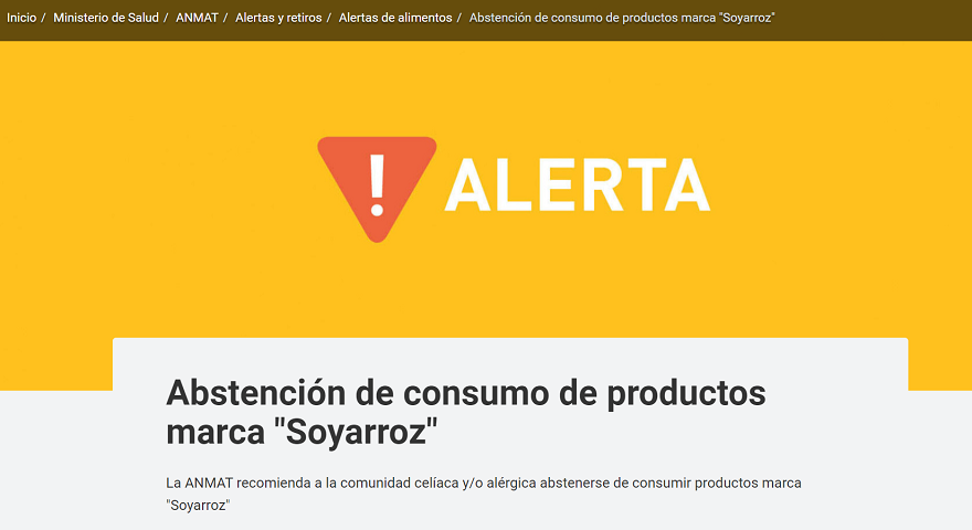 ANMAT advirtió acerca de uno de los prodcutos de la marca Soy Arroz