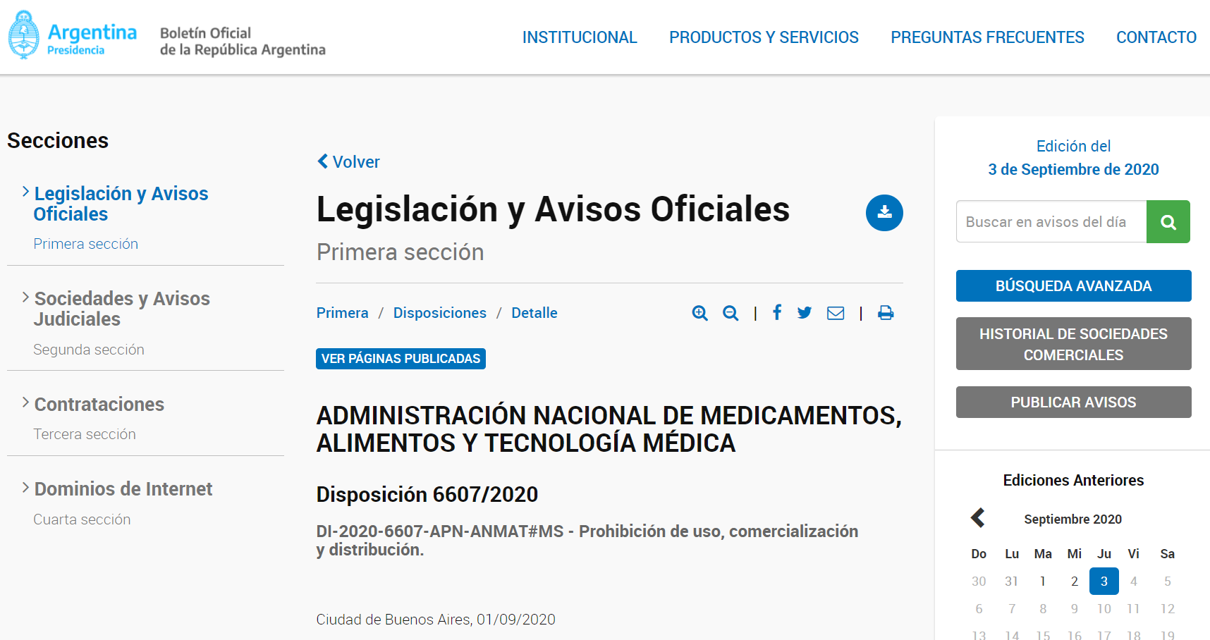 Esta es la disposición que publicó ANMAT este jueves
