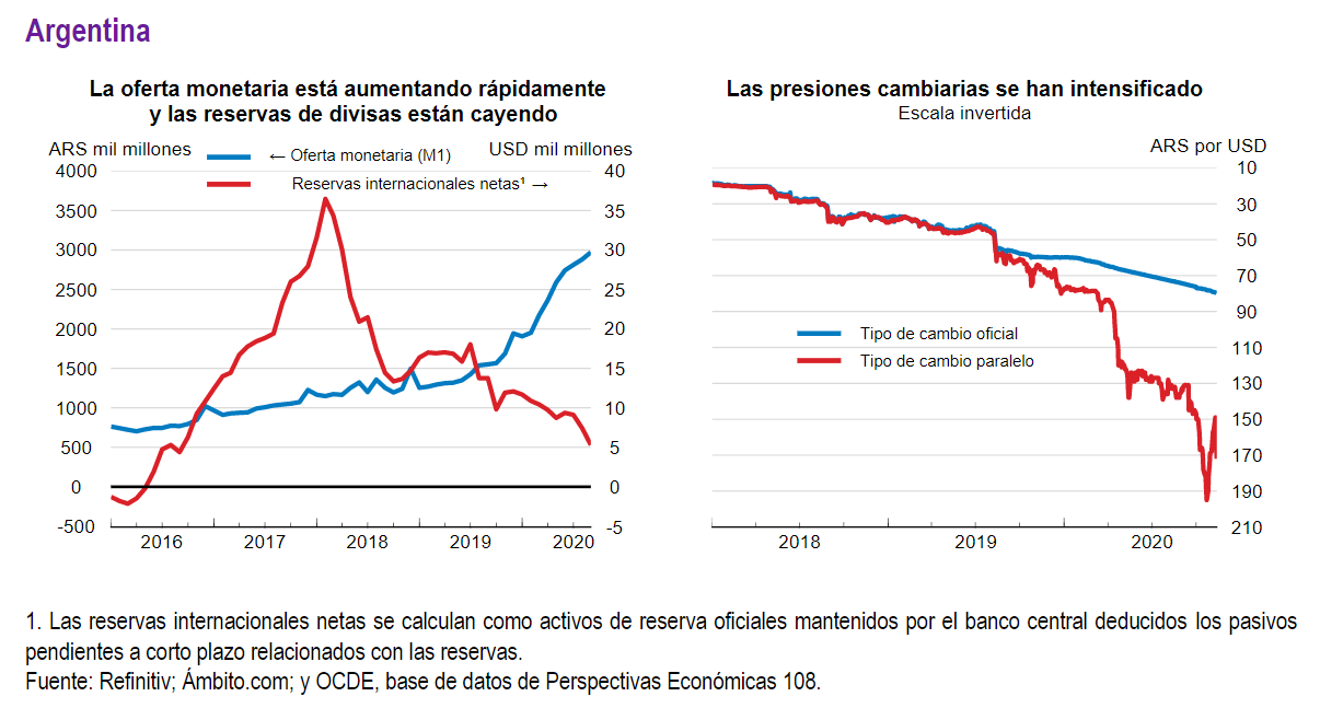 Variables de la economía argentina. Fuente: OCDE.
