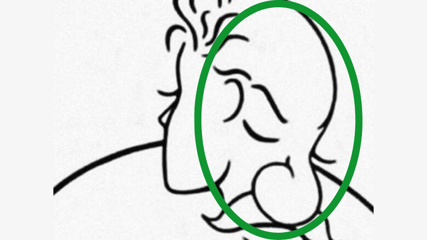 El hombre está de frente, con los ojos cerrados y tiene un bigote