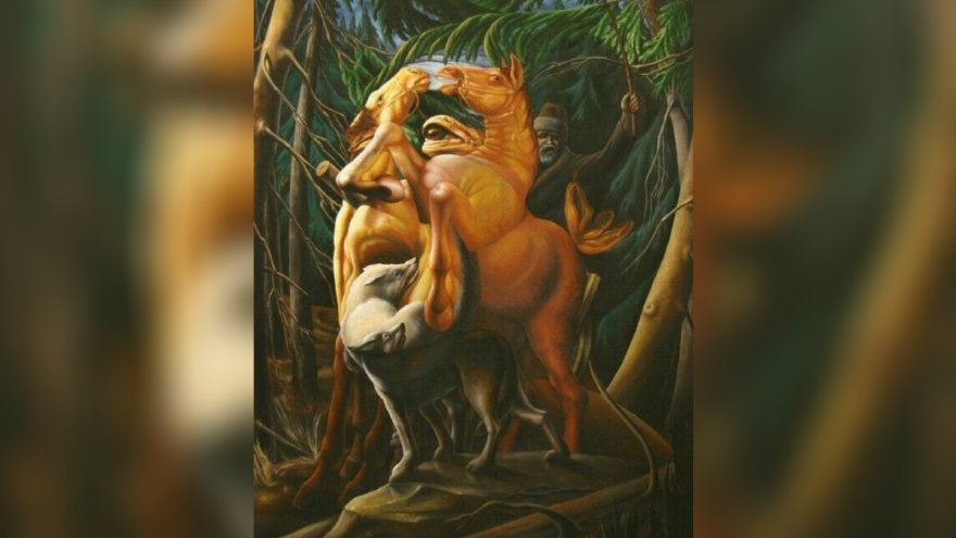¿Qué ves primero: caballos, un jinete, lobos o la cara de un hombre?