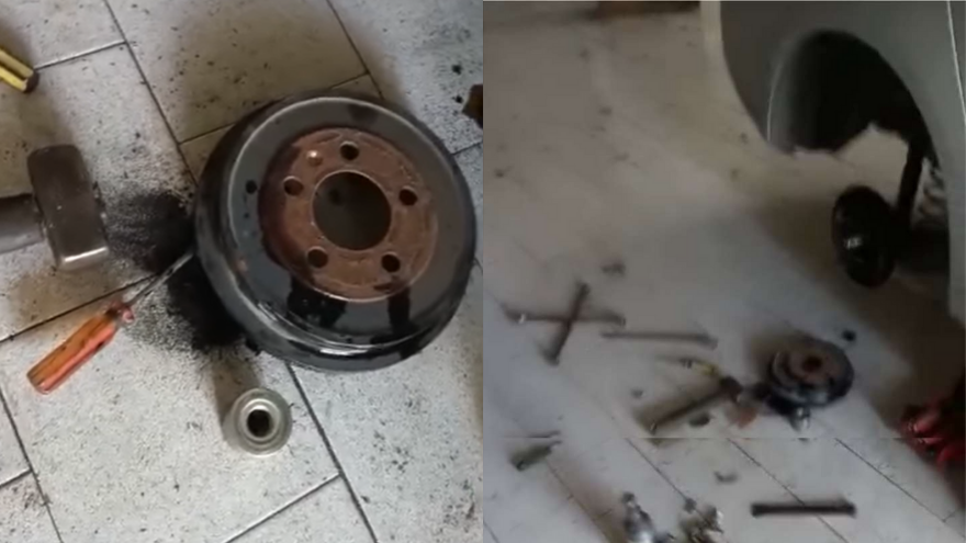 La pieza del auto que supuestamente estaba averiada.