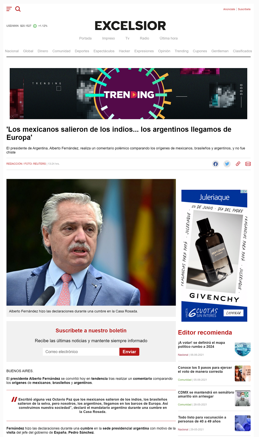 El portal Excelsior relató el hecho de esta manera