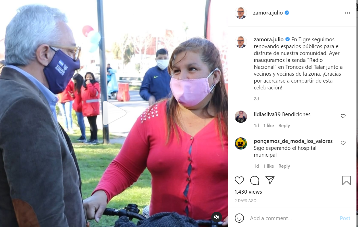 Algunos de los anuncios del intendente Julio Zamora se pueden ver en Instagram