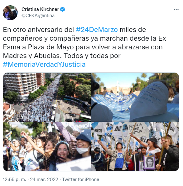 Cristina evitó la confrontación y se limitó a un mensaje alusivo al aniversario del golpe militar de 1976