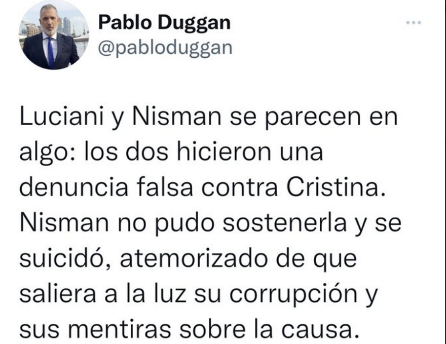 La desafortunada declaración del periodista Pablo Duggan.