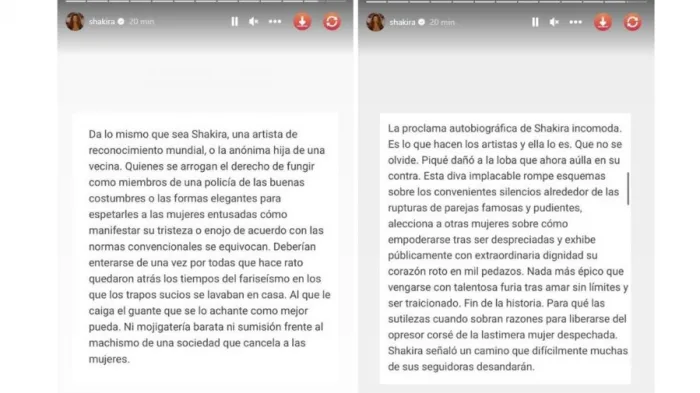 El descargo de Shakira en su cuenta de Instagram.