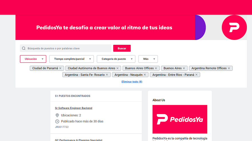 PedidosYa cuenta con 82 vacantes