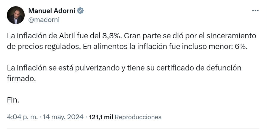 El vocero presidencial reaccionó al conocer el nuevo dato de inflación.